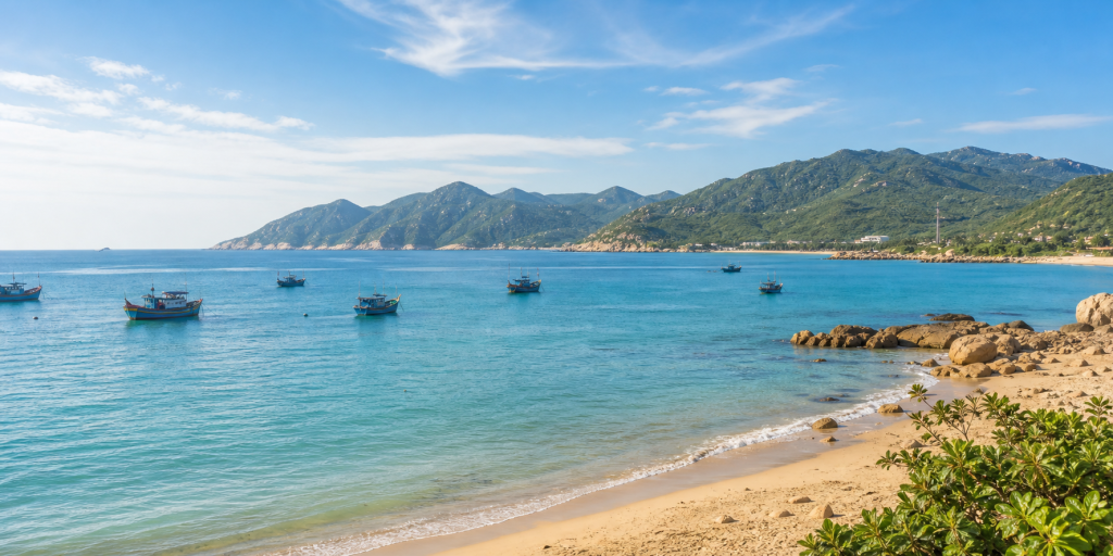 Cam Ranh bay beach and coastal hills