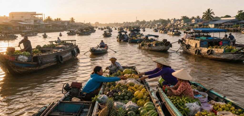 Can Tho floating market boats in the Mekong Delta