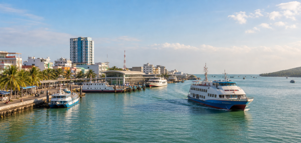 Rach Gia ferry harbor and Mekong Delta coast