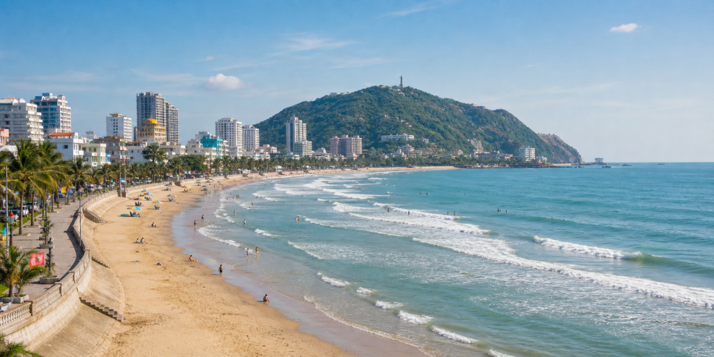 Vung Tau beach city and coastal hills
